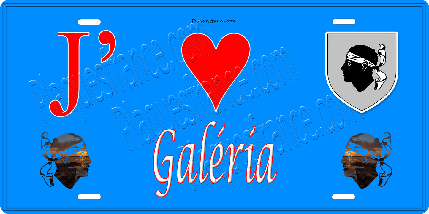 Plaque métal décorative 15 x 30 cm bleu J' ❤️ Galéria Canton de Calvi Haute-Corse
