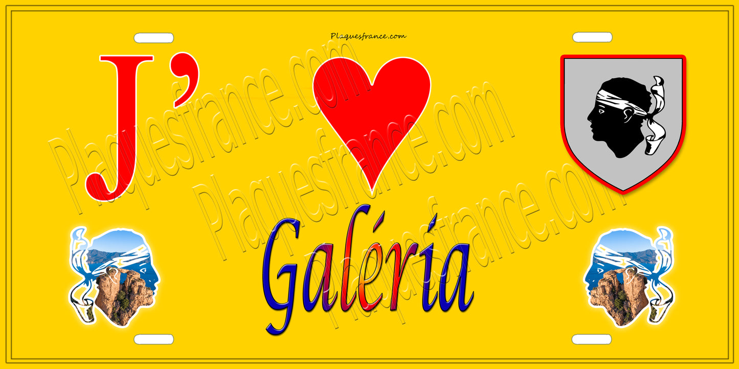 Plaque métal décorative 15 x 30 cm jaune J' ❤️ Galéria Canton de Calvi Haute-Corse
