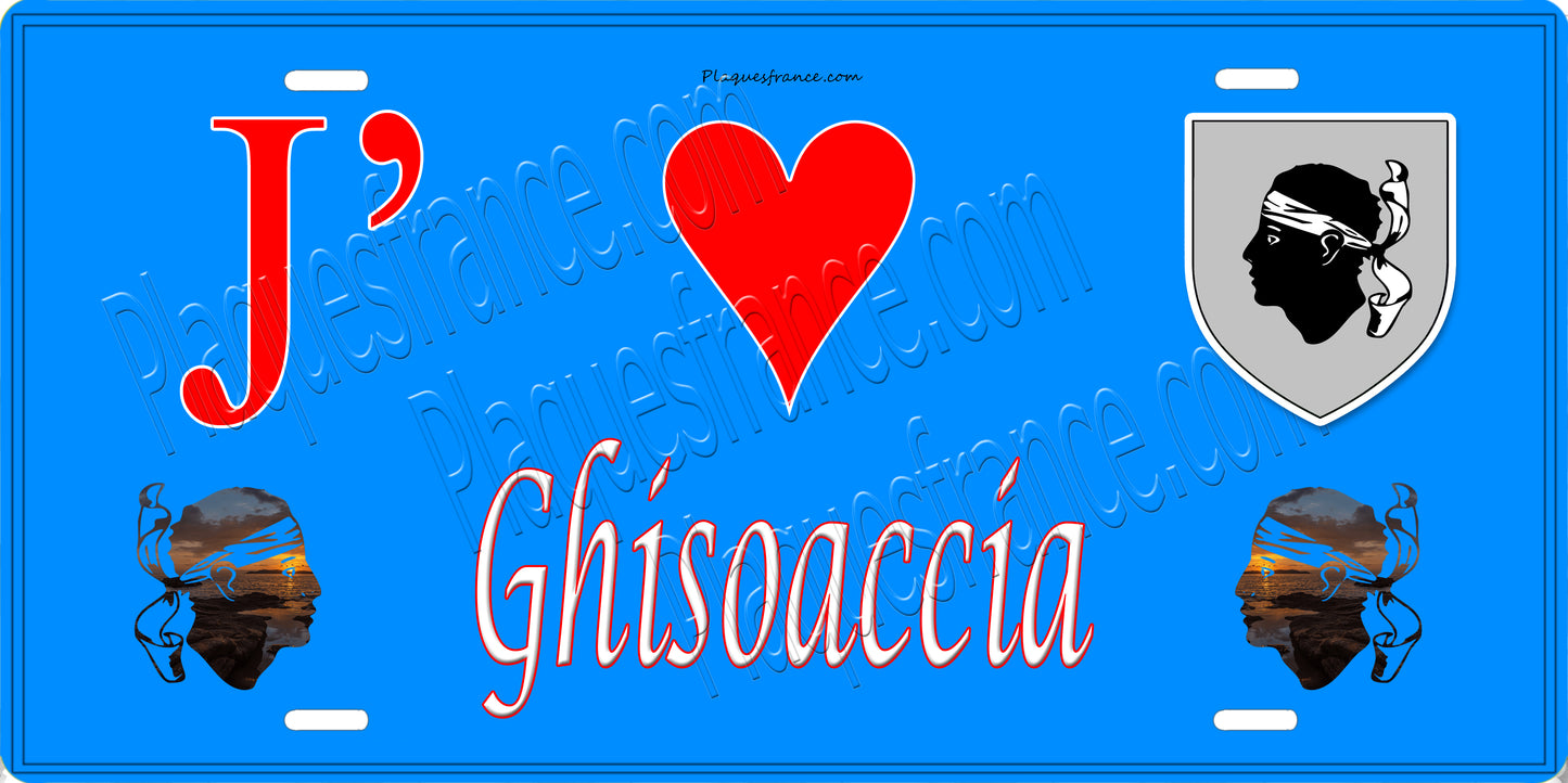 Plaque métal décorative 15 x 30 cm bleu J' ❤️ Ghisonaccia Canton de Ghisonaccia Haute-Corse