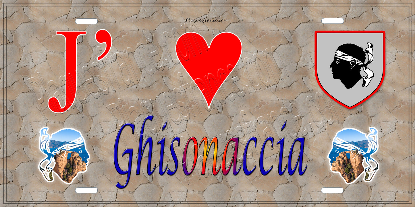 Plaque métal décorative 15 x 30 cm mur antique J' ❤️ Ghisonaccia Canton de Ghisonaccia Haute-Corse
