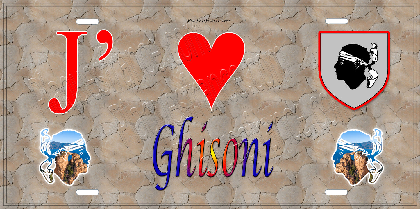 Plaque métal décorative 15 x 30 cm mur antique J' ❤️ Ghisoni Canton de Fiumorbo-Castello Haute-Corse