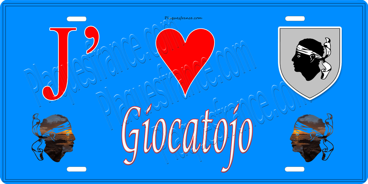 Plaque métal décorative 15 x 30 cm bleu J' ❤️ Giocatojo Canton de Casinca-Fumalto Haute-Corse