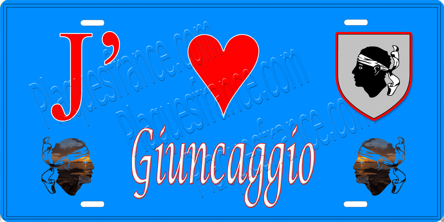 Plaque métal décorative 15 x 30 cm bleu J' ❤️ Giuncaggio Canton de Ghisonaccia Haute-Corse