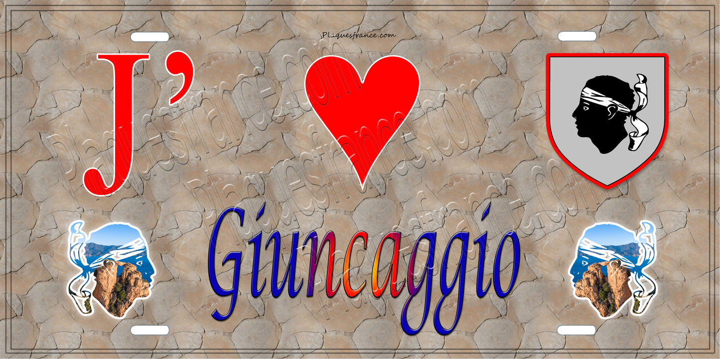 Plaque métal décorative 15 x 30 cm mur antique J' ❤️ Giuncaggio Canton de Ghisonaccia Haute-Corse