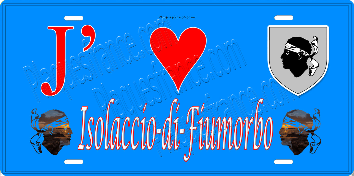 Plaque métal décorative 15 x 30 cm bleu J' ❤️ Isolaccio-di-Fiumorbo Canton de Fiumorbo-Castello Haute-Corse