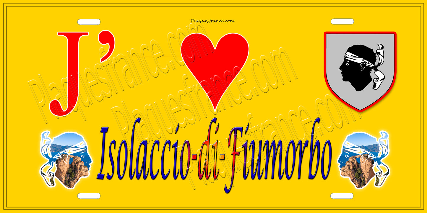 Plaque métal décorative 15 x 30 cm jaune J' ❤️ Isolaccio-di-Fiumorbo Canton de Fiumorbo-Castello Haute-Corse