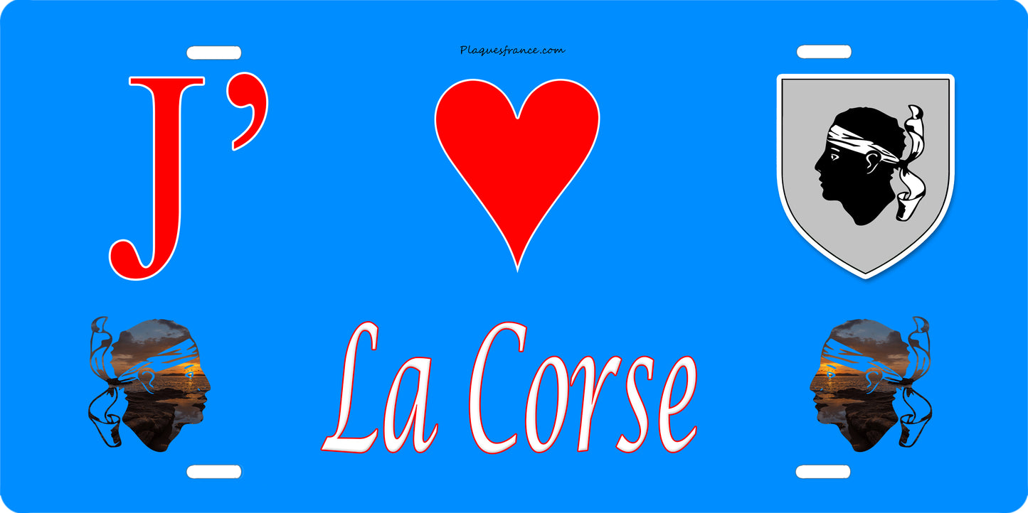 Plaque métal décorative 15 x 30 cm bleu J'❤️la Corse