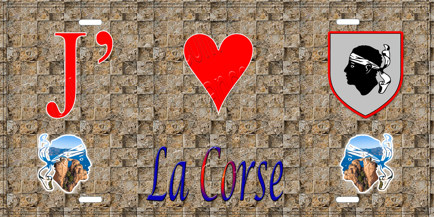 Plaque métal décorative 15 x 30 cm mur 2 J'❤️la Corse