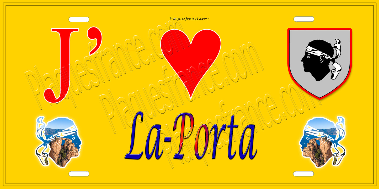 Plaque métal décorative 15 x 30 cm jaune J' ❤️ La Porta Canton de Casinca-Fumalto Haute-Corse