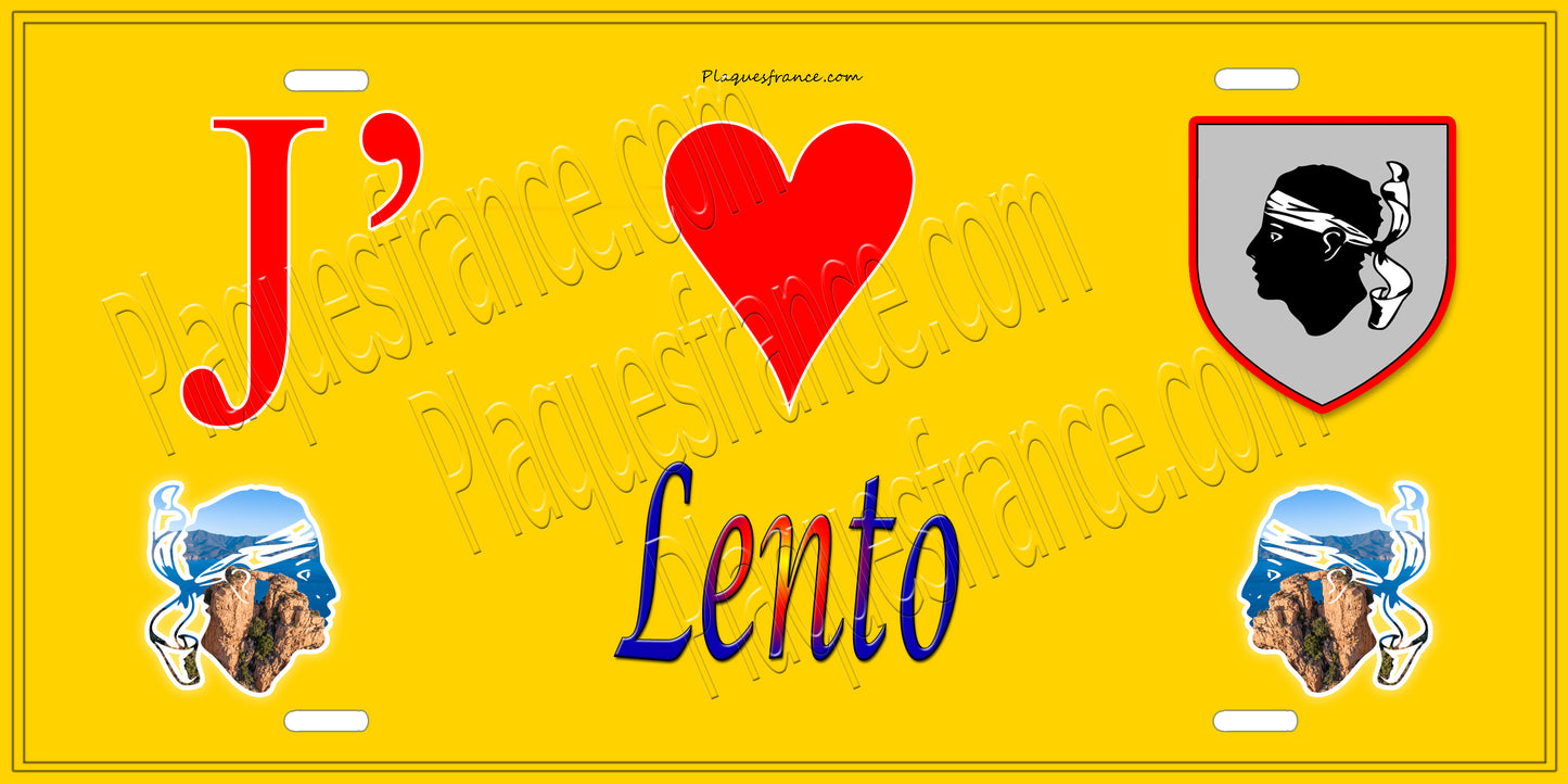 Plaque métal décorative 15 x 30 cm jaune J' ❤️ Lento Canton de Golo-Morosaglia Haute-Corse