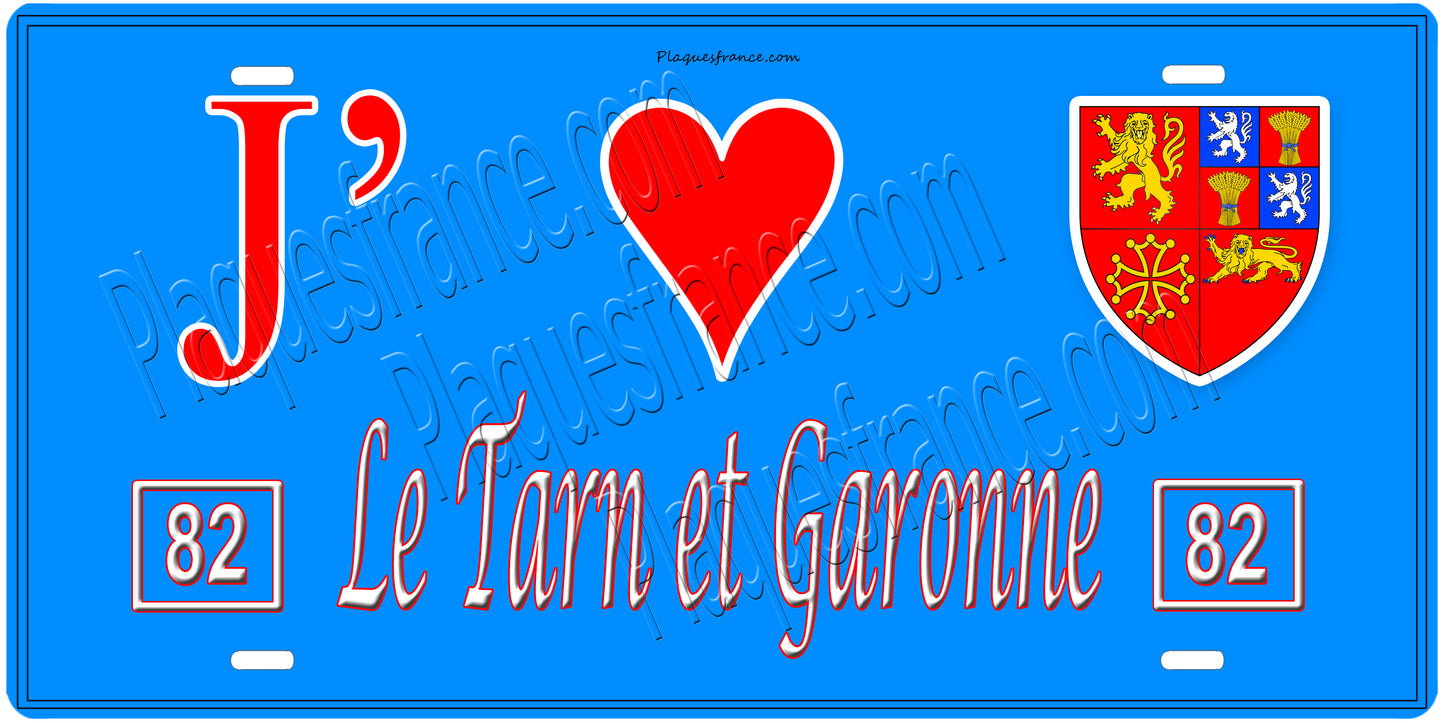 Plaque métal décorative, J' ❤️Le Tarn et Garonne 32, Occitanie, France