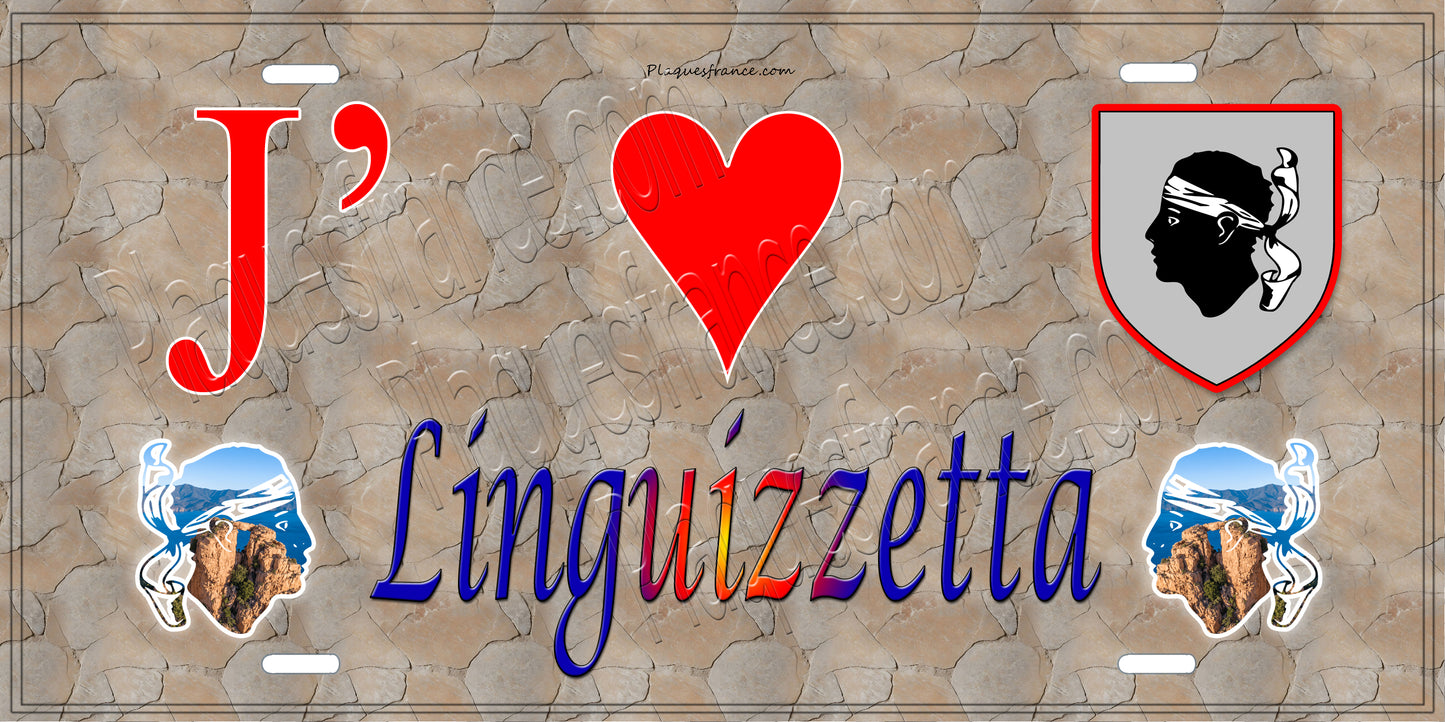 Plaque métal décorative 15 x 30 cm mur antique J' ❤️ Linguizzetta Canton de Ghisonaccia Haute-Corse