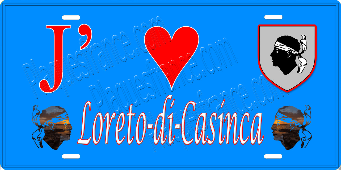 Plaque métal décorative 15 x 30 cm bleu J' ❤️ Loreto-di-Casinca Canton de Casinca-Fumalto Haute-Corse