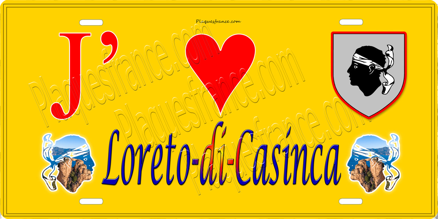 Plaque métal décorative 15 x 30 cm jaune J' ❤️ Loreto-di-Casinca Canton de Casinca-Fumalto Haute-Corse