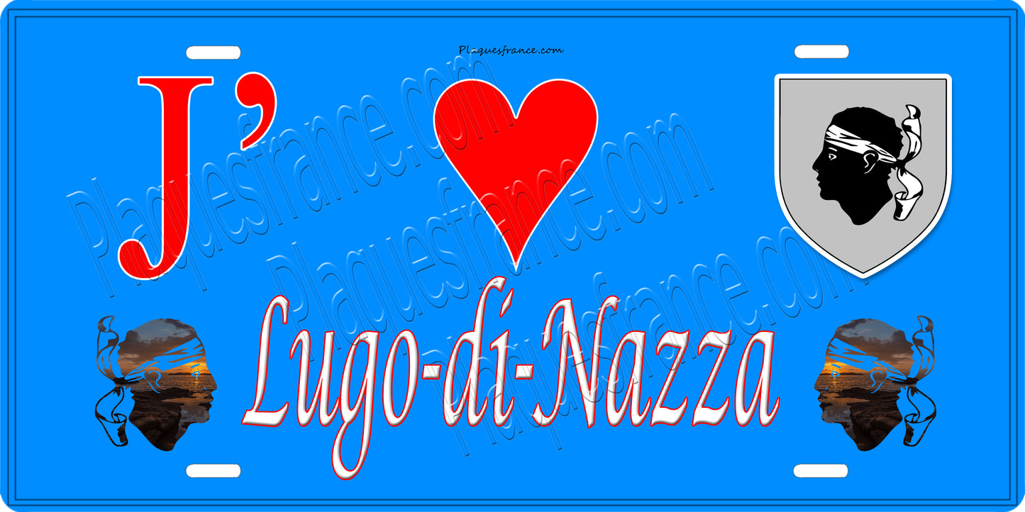 Plaque métal décorative 15 x 30 cm bleu J' ❤️ Lugo di Nazza Canton de Fiumorbo-Castello Haute-Corse