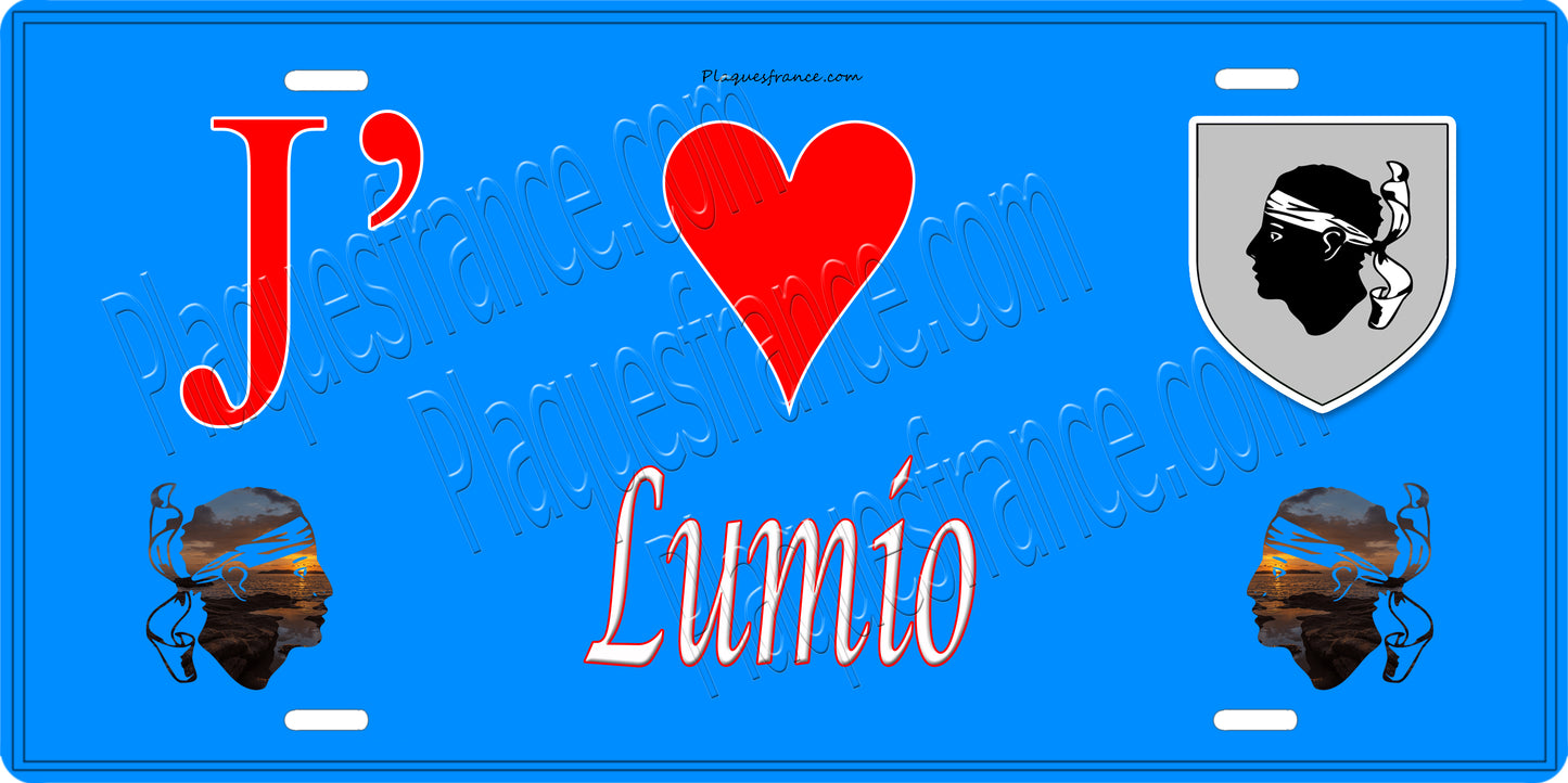 Plaque métal décorative 15 x 30 cm bleu J' ❤️ Lumio Canton de Calvi Haute-Corse