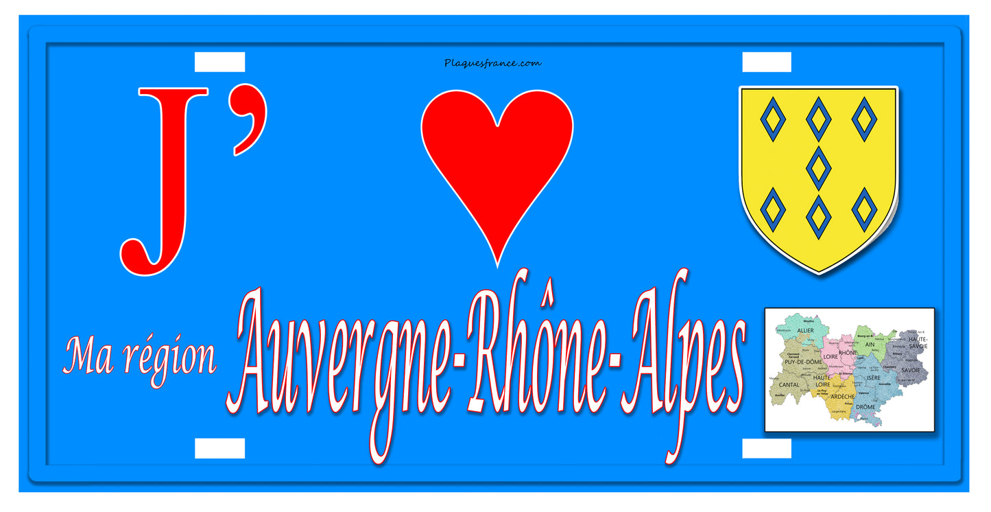 Plaque métal décorative i love ma région Auvergne Rhône Alpes