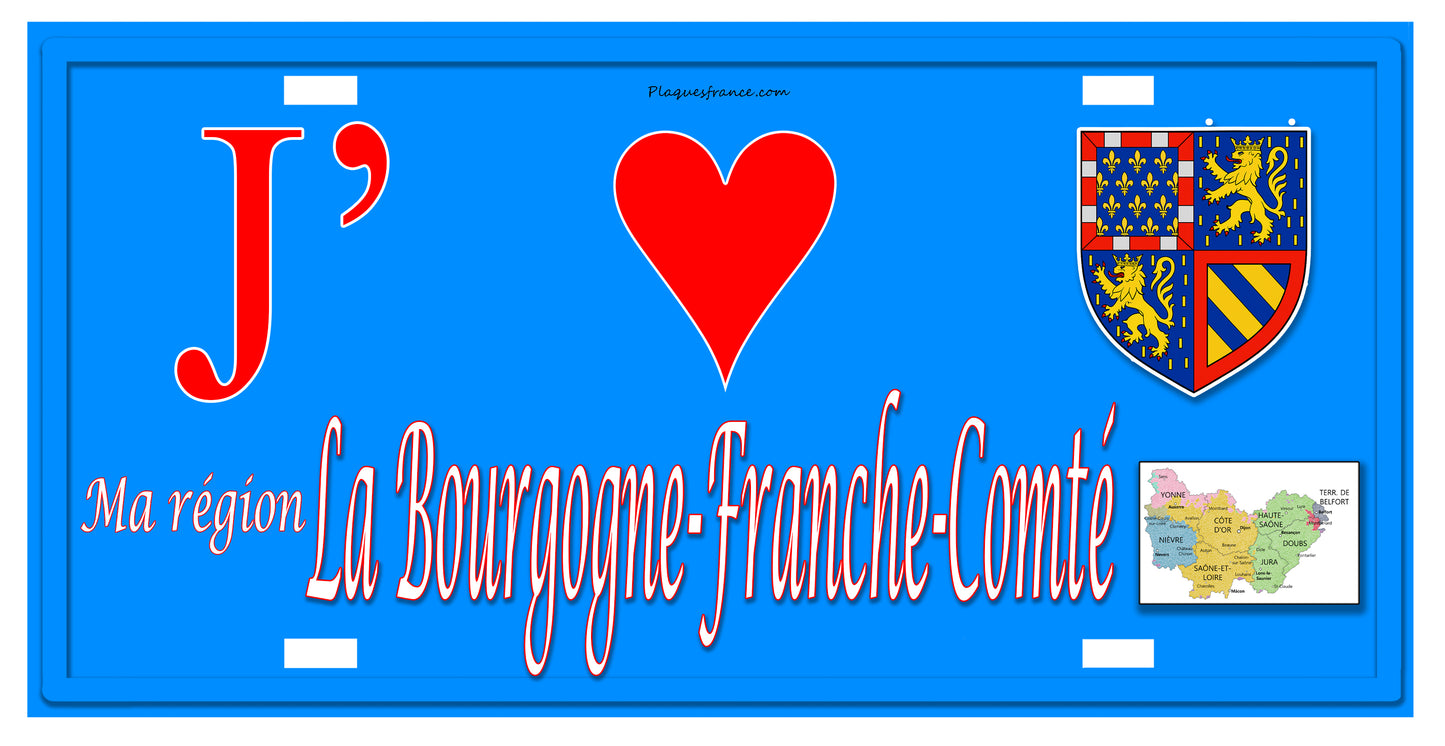 Plaque métal décorative Région Bourgogne Franche Comté I love ma région