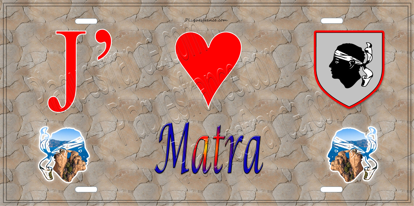 Plaque métal décorative 15 x 30 cm mur antique J' ❤️ Matra Canton de Ghisonaccia Haute-Corse