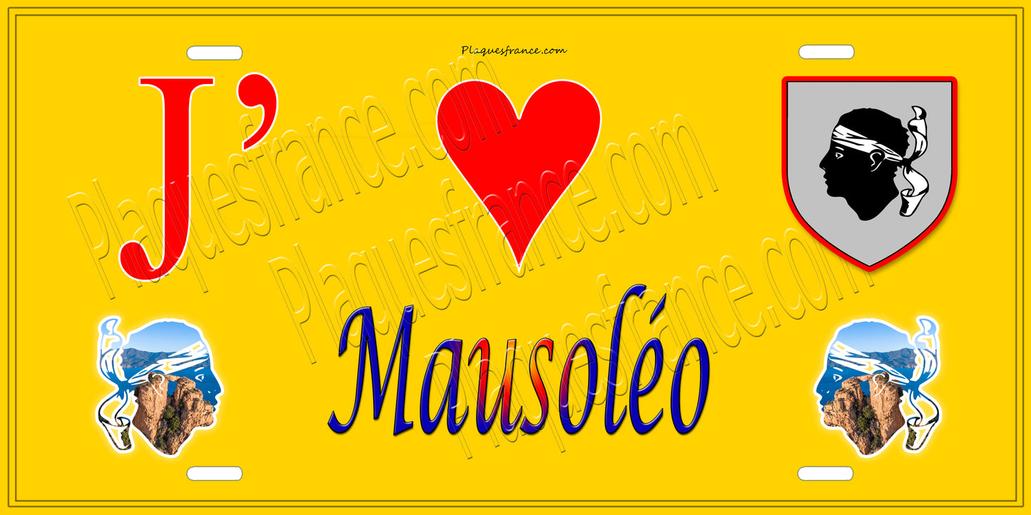 Plaque métal décorative 15 x 30 cm jaune J' ❤️ Mausoléo Canton de l'Île-Rousse Haute-Corse