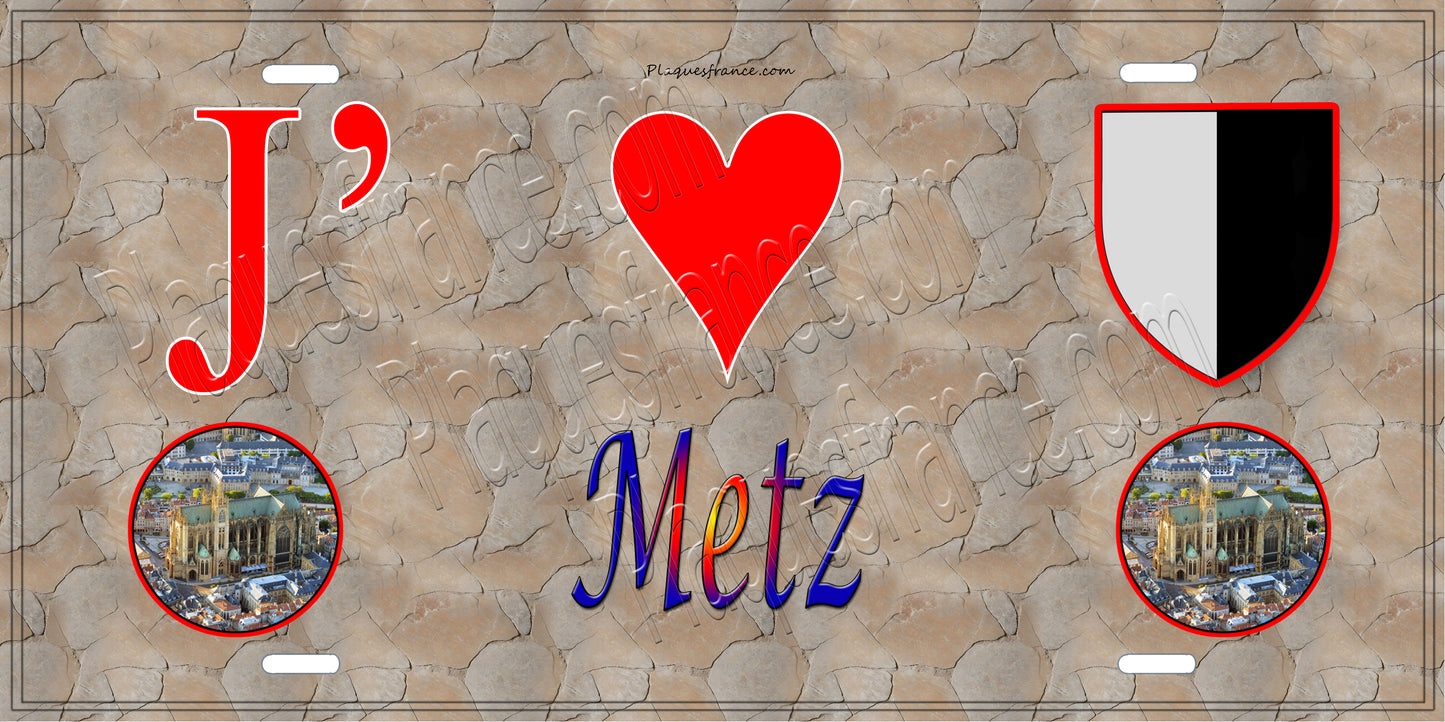 Plaque métal décorative 15x30 cm mur antique J' ❤️Metz cathédrale