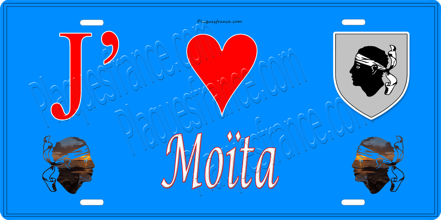 Plaque métal décorative 15 x 30 cm bleu J' ❤️ Moïta Canton de Ghisonaccia Haute-Corse
