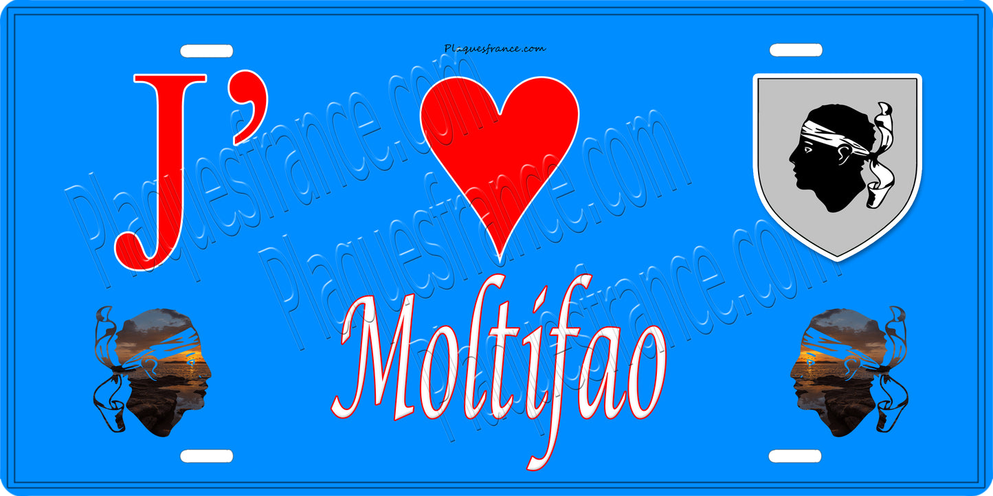 Plaque métal décorative 15 x 30 cm bleu J' ❤️ Moltifao Canton de Golo-Morosaglia Haute-Corse