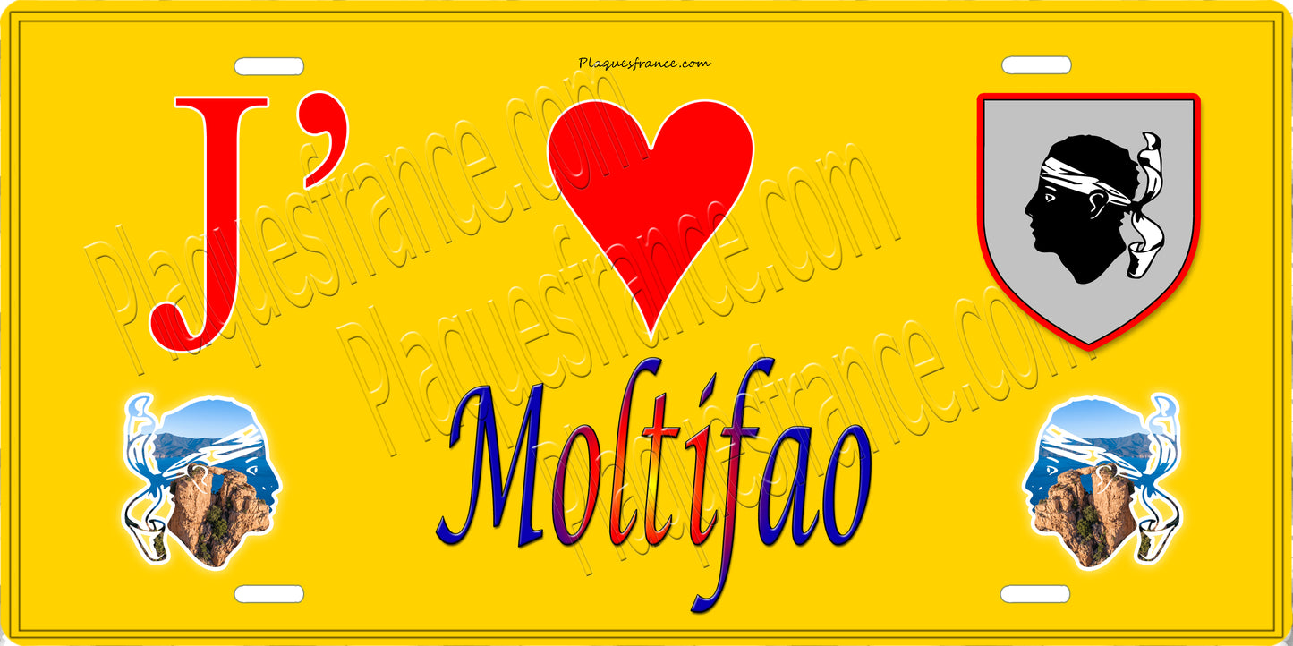 Plaque métal décorative 15 x 30 cm jaune J' ❤️ Moltifao Canton de Golo-Morosaglia Haute-Corse