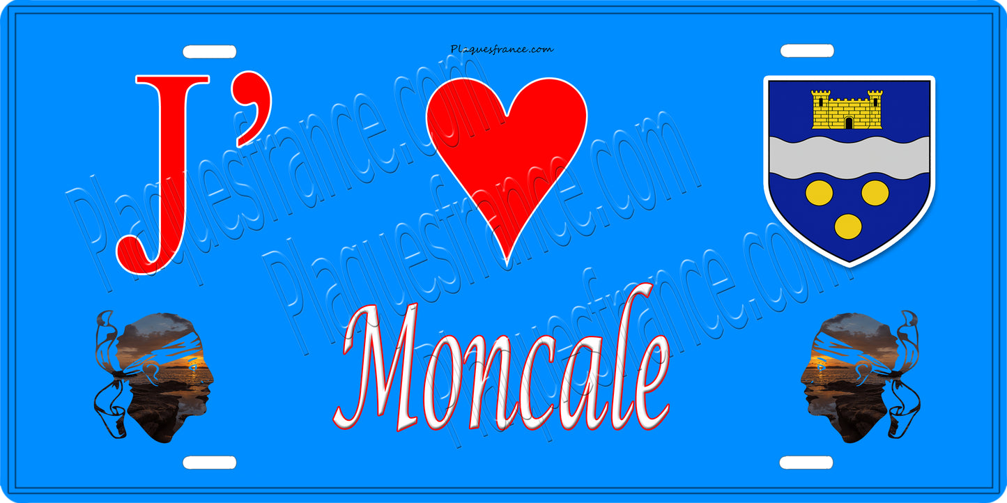 Plaque métal décorative 15 x 30 cm bleu J' ❤️ Moncale Canton de Calvi Haute-Corse