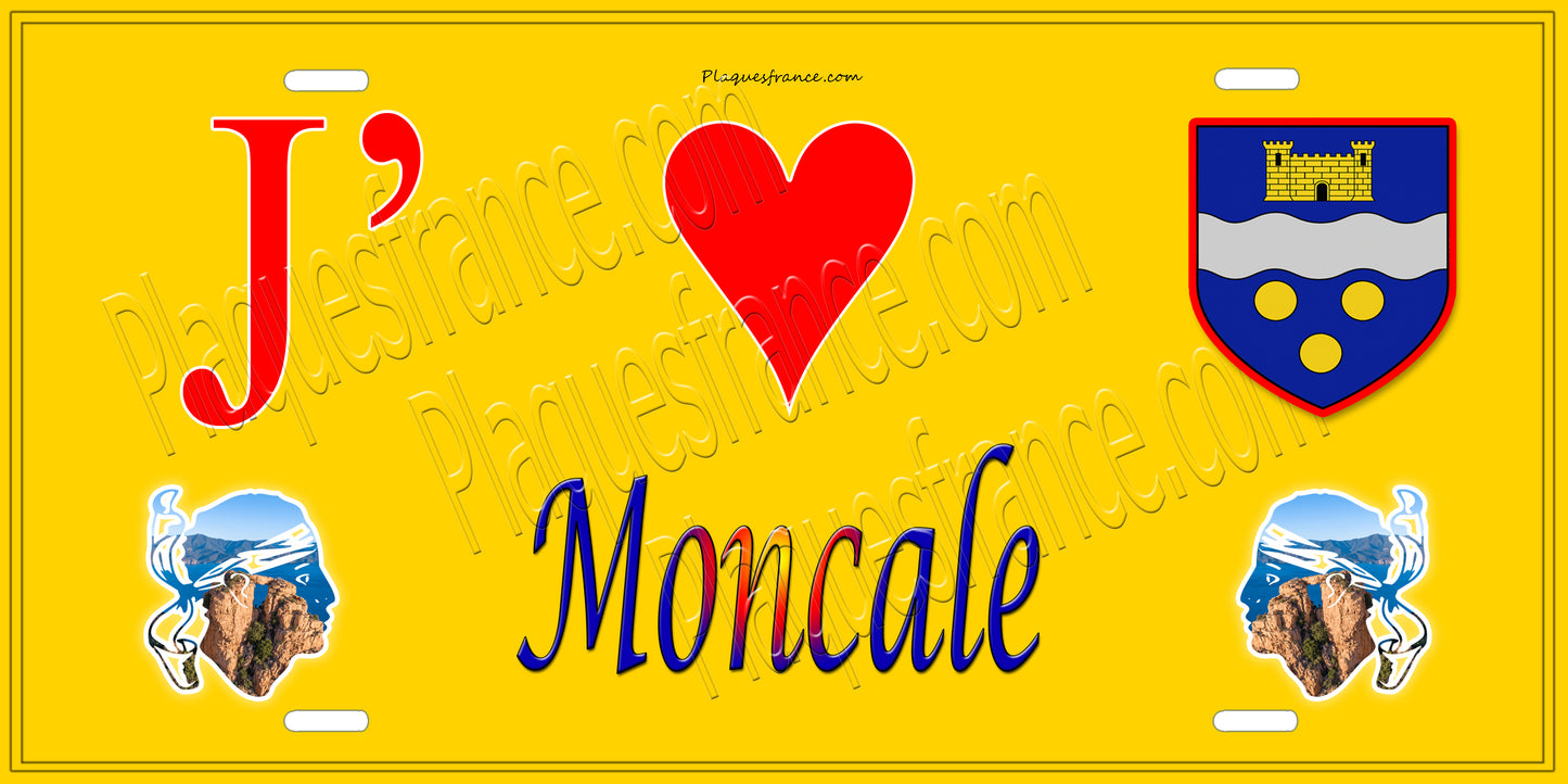 Plaque métal décorative 15 x 30 cm jaune J' ❤️ Moncale Canton de Calvi Haute-Corse