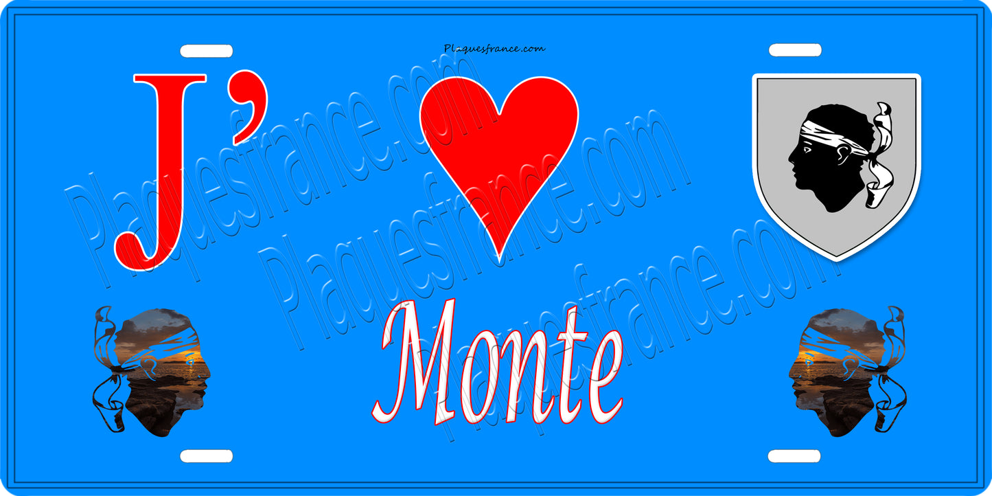 Plaque métal décorative 15 x 30 cm bleu J' ❤️ Monte Canton de Golo-Morosaglia Haute-Corse