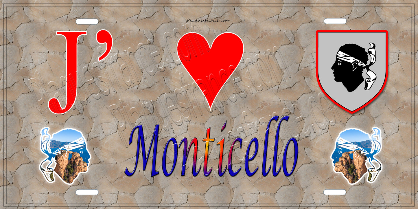 Plaque métal décorative 15 x 30 cm mur antique J' ❤️ Monticello Canton de l'Île-Rousse Haute-Corse