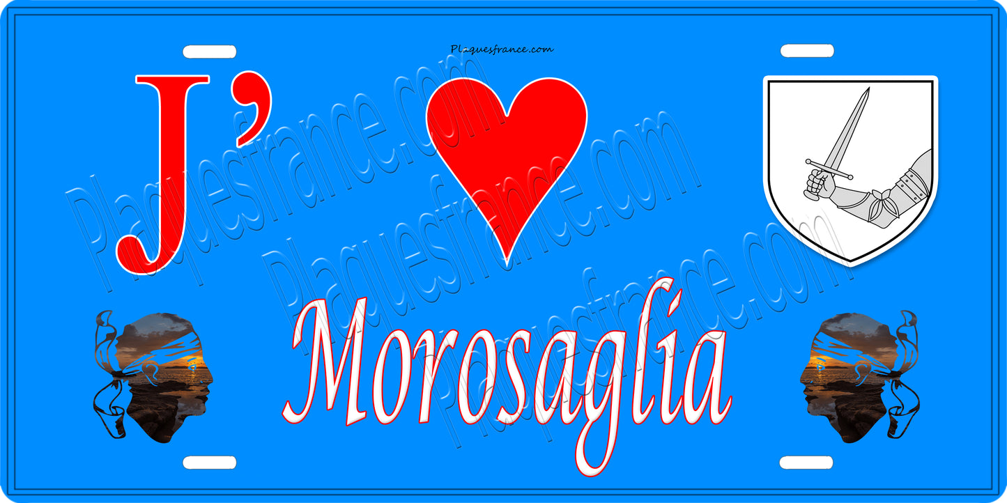 Plaque métal décorative 15 x 30 cm bleu J' ❤️ Morosaglia Canton de Golo-Morosaglia Haute-Corse