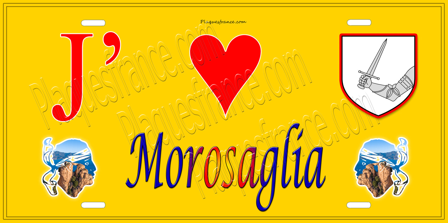 Plaque métal décorative 15 x 30 cm jaune J' ❤️ Morosaglia Canton de Golo-Morosaglia Haute-Corse