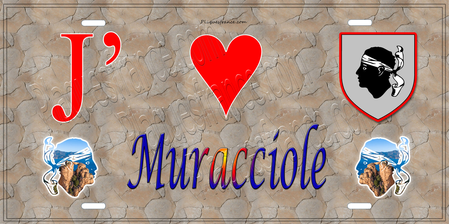 Plaque métal décorative 15 x 30 cm mur antique J' ❤️ Muracciole Canton du Corte Haute-Corse