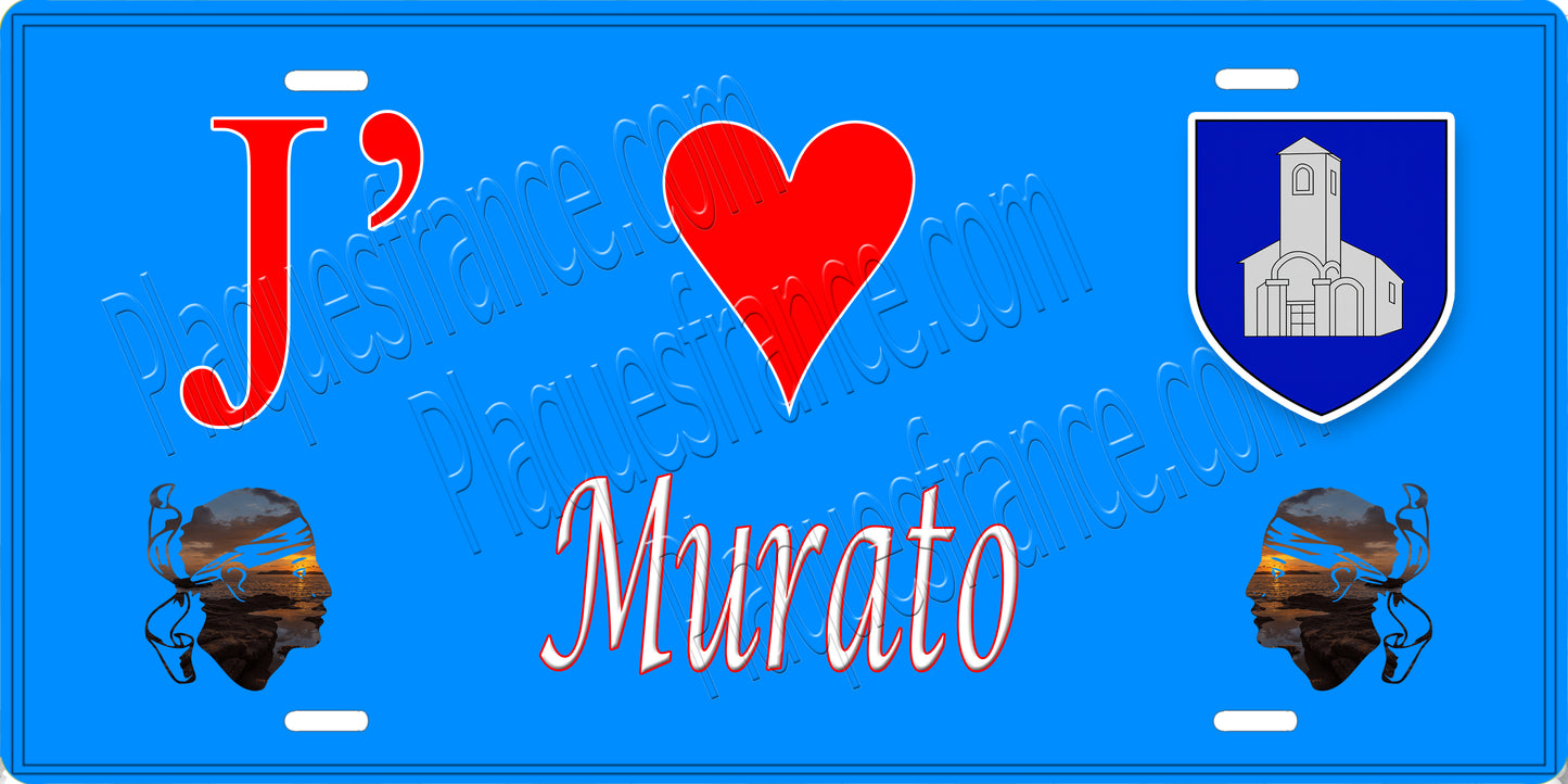 Plaque métal décorative 15 x 30 cm bleu J' ❤️ Murato Canton de Biguglia-Nebbio Haute-Corse