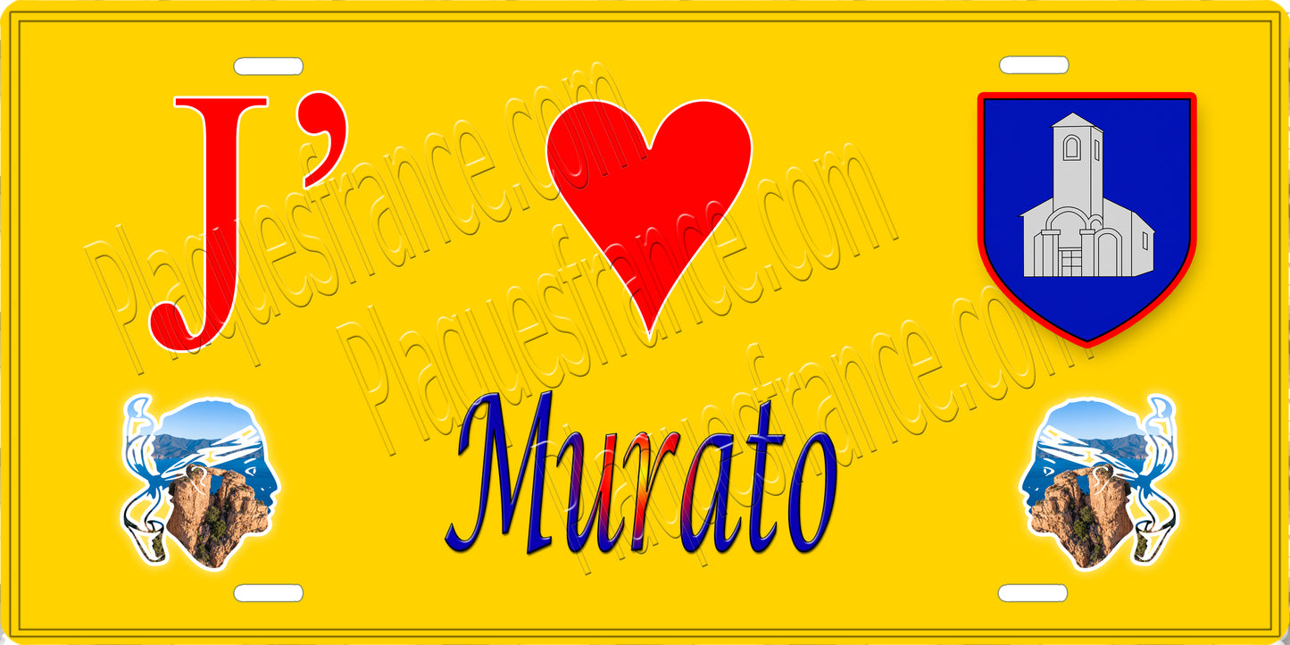 Plaque métal décorative 15 x 30 cm jaune J' ❤️ Murato Canton de Biguglia-Nebbio Haute-Corse