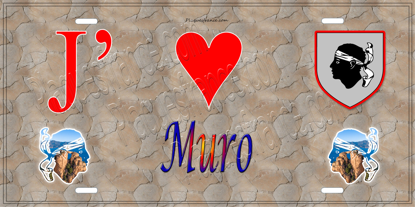 Plaque métal décorative 15 x 30 cm mur antique J' ❤️ Muro Canton de l'Île-Rousse Haute-Corse