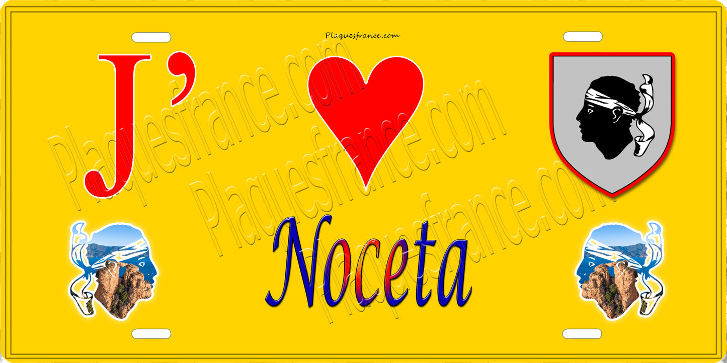 Plaque métal décorative 15 x 30 cm jaune J' ❤️ Noceta Canton de Fiumorbo-Castello Haute-Corse