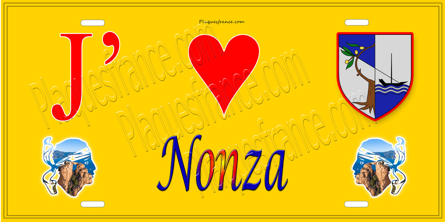 Plaque métal décorative 15 x 30 cm jaune J' ❤️ Nonza Canton de Cap Corse Haute-Corse