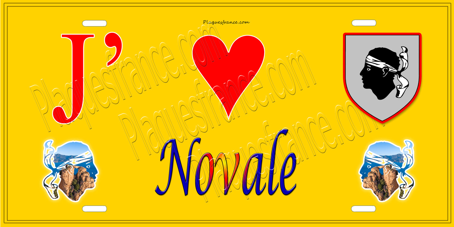 Plaque métal décorative 15 x 30 cm jaune J' ❤️ Novale Canton de la Castagniccia Haute-Corse