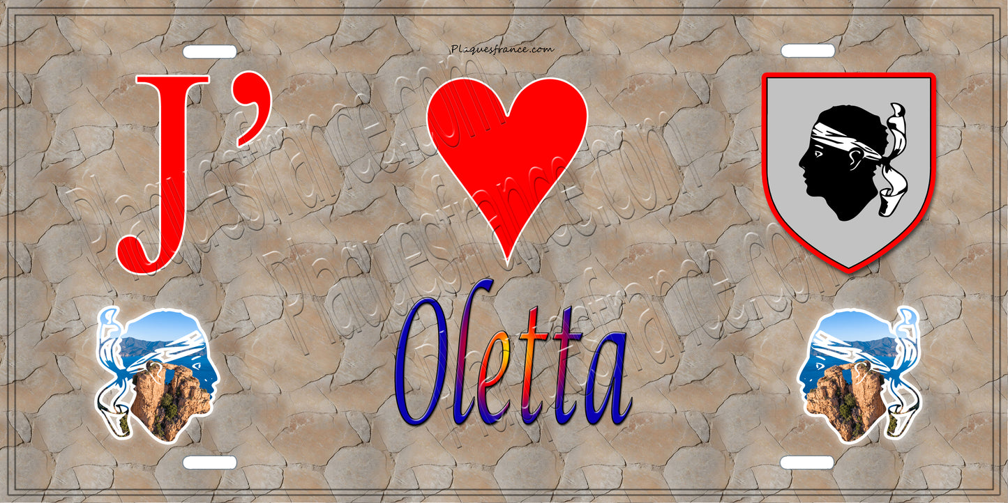 Plaque métal décorative 15 x 30 cm mur antique J' ❤️ Oletta Canton de Biguglia-Nebbio Haute-Corse