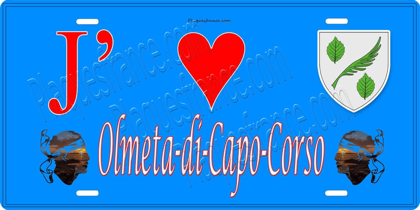Plaque métal décorative 15 x 30 cm bleu J' ❤️ Olmeta di Capocorso Canton de Cap Corse Haute-Corse