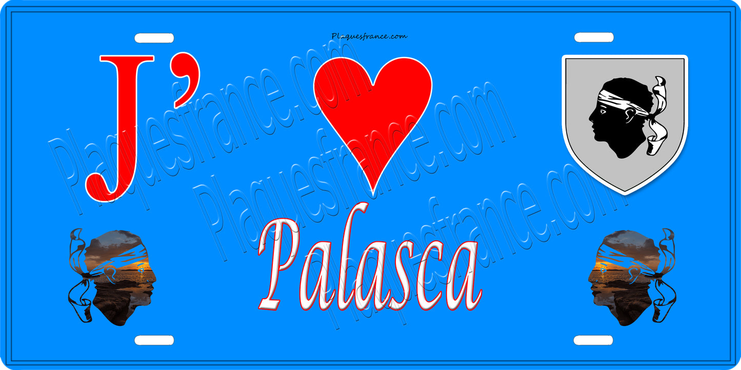 Plaque métal décorative 15 x 30 cm bleu J' ❤️ Palasca Canton de l'Île-Rousse Haute-Corse