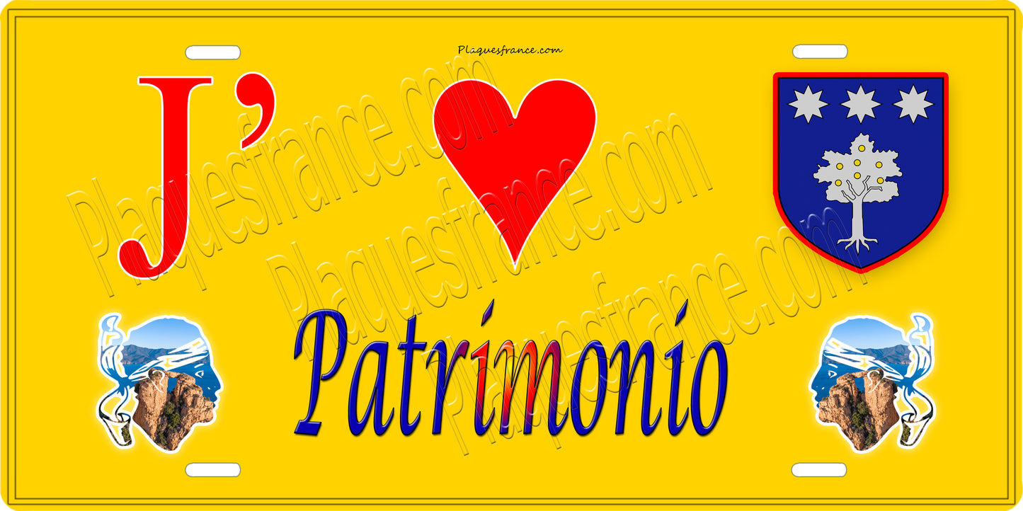Plaque métal décorative 15 x 30 cm jaune J' ❤️ Patrimonio Canton du Cap Corse Haute-Corse