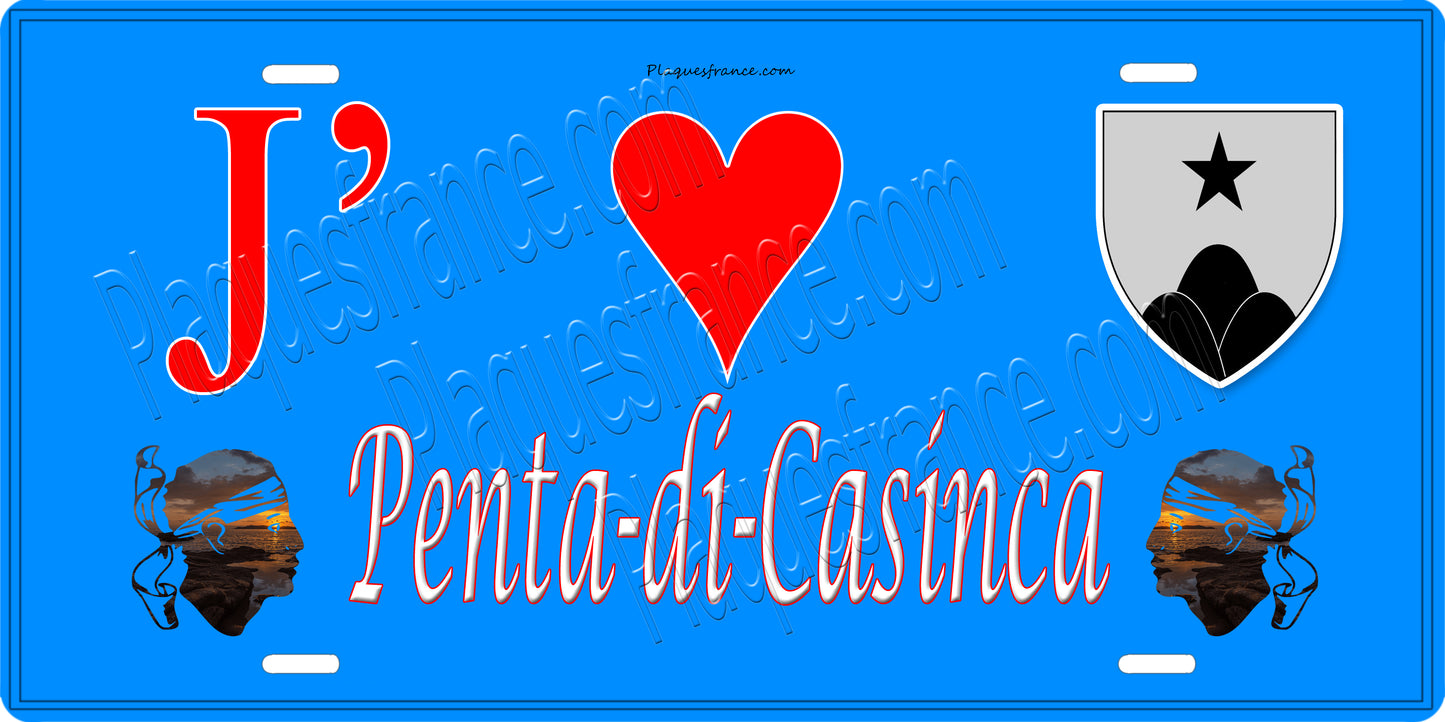Plaque métal décorative 15 x 30 cm bleu J' ❤️ Penta di Casinca Canton de Casinca-Fumalto Haute-Corse