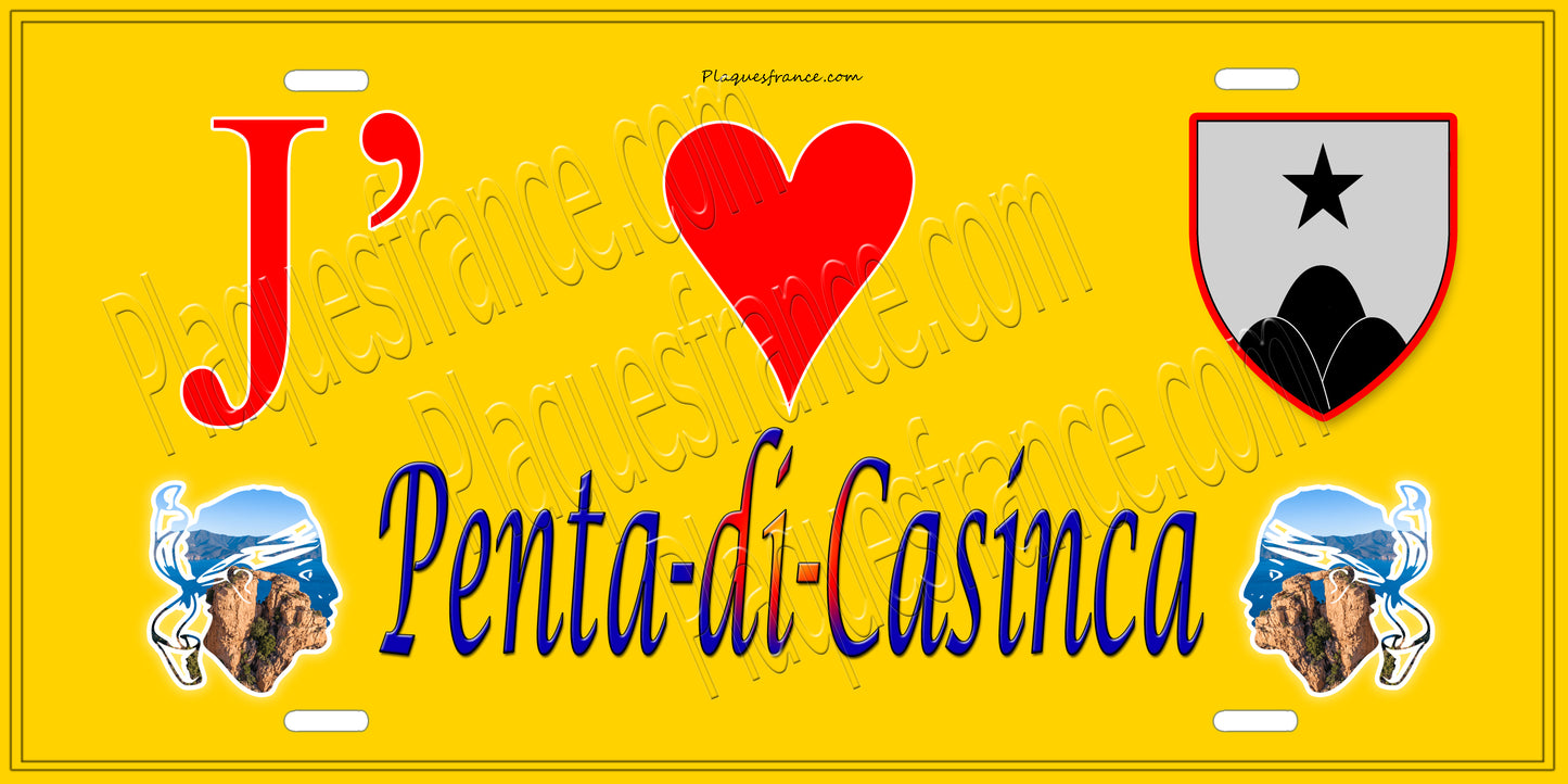Plaque métal décorative 15 x 30 cm jaune J' ❤️ Penta di Casinca Canton de Casinca-Fumalto Haute-Corse