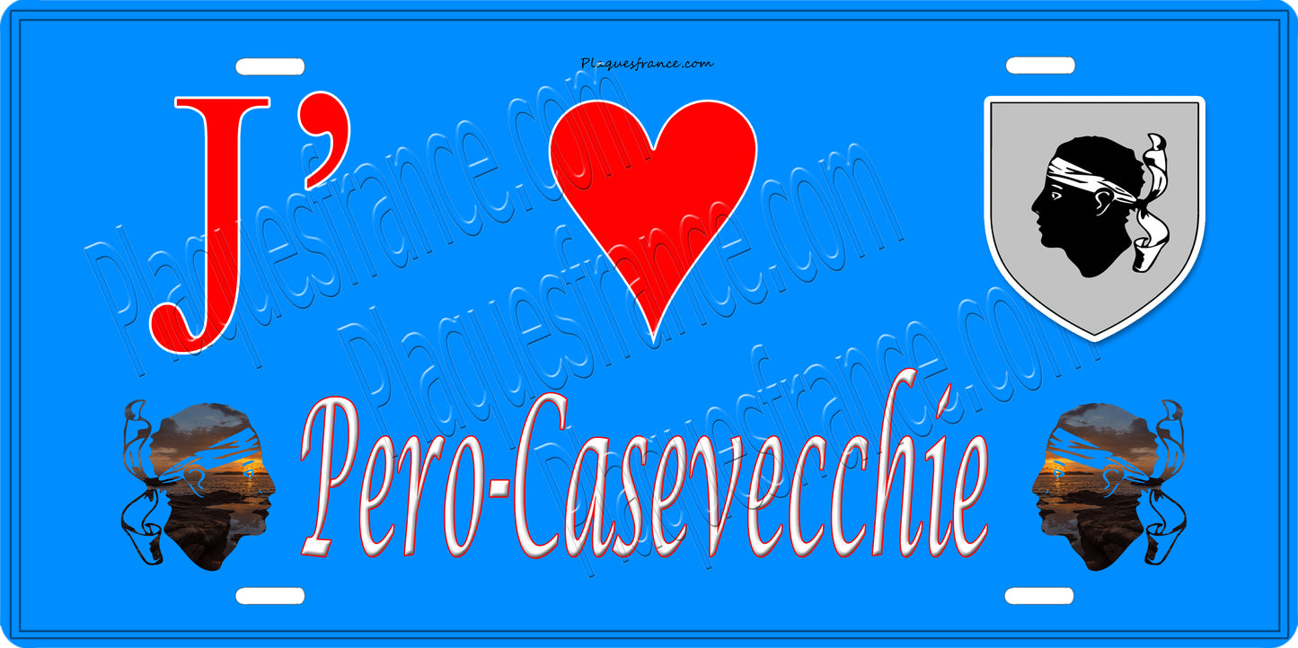 Plaque métal décorative 15 x 30 cm bleu J' ❤️ Pero Casevecchie Canton de Casinca-Fumalto Haute-Corse