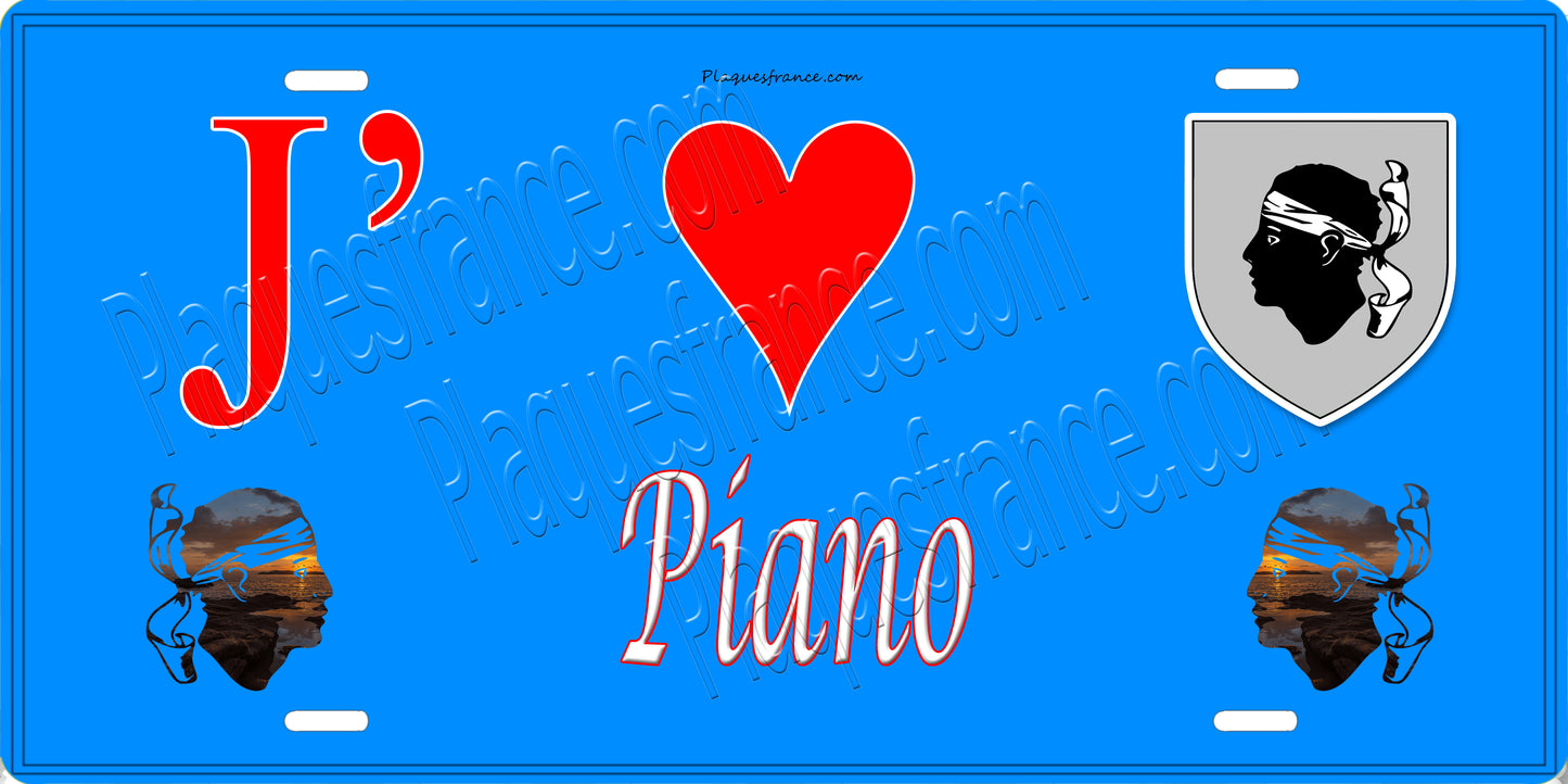 Plaque métal décorative 15 x 30 cm bleu J' ❤️ Piano Canton de Casinca-Fumalto Haute-Corse