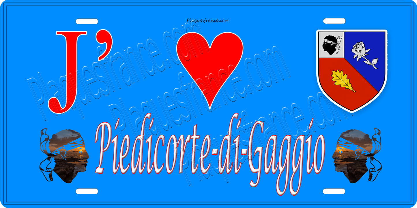 Plaque métal décorative 15 x 30 cm bleu J' ❤️ Piedicorte-di-Gaggio Canton de Ghisonaccia Haute-Corse